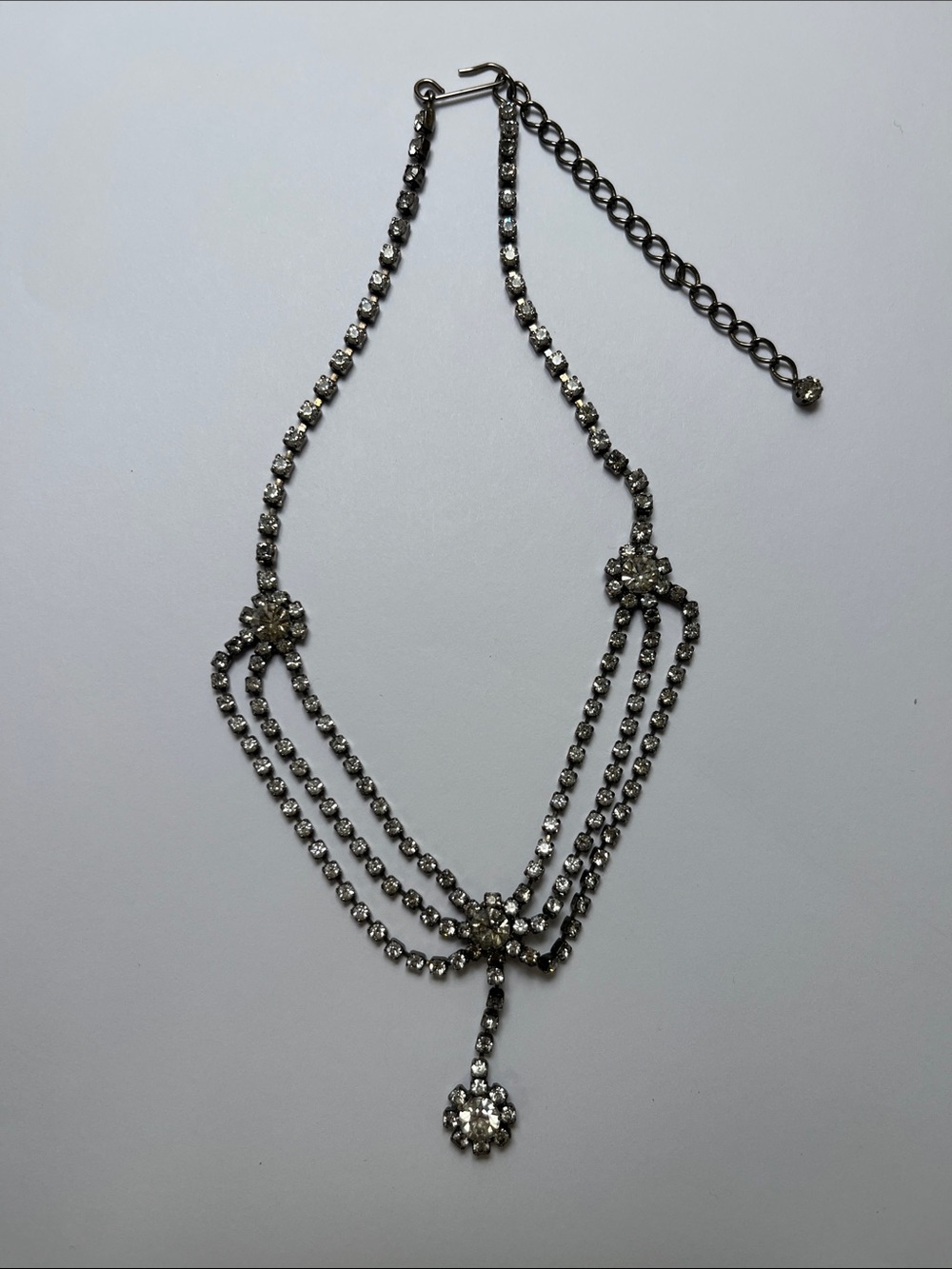 Rhinestone Statement Necklace - Gunmetal Tone